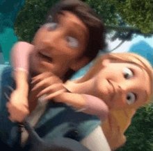 a man is carrying a woman on his shoulders in a cartoon .