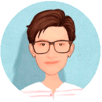 a cartoon drawing of a man wearing glasses and smiling