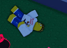 a cartoon character is laying on the floor wearing a shirt that says " blame john "