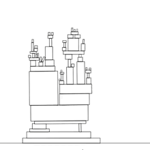 a black and white drawing of a pile of boxes being thrown into the air .