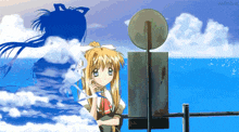 a cartoon of a girl standing in front of a sign that says swoobaf