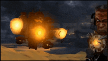 a cartoon of a man looking at a glowing object with the word eee on it