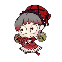 a cartoon girl in a red dress holding a heart and bells
