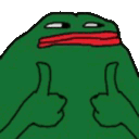 a cartoon frog with a red scarf around its mouth .