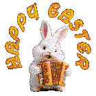 a bunny rabbit is holding an accordion with the words happy easter behind it