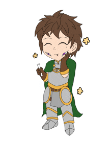 a cartoon drawing of a boy in armor holding a bone