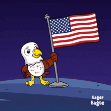 a cartoon of an eagle holding an american flag with the words happy 4th of july written above it
