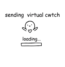 a drawing of a person with a heart and the words sending virtual cwtch loading ... cwtch sent