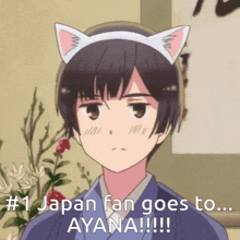 a boy with a cat ear headband says # 1 japan fan goes to ayana