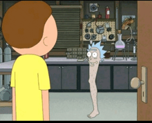 a cartoon of rick and morty standing next to each other in a lab