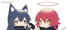 a drawing of a cat and an angel with the name ichi ran