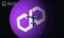 a purple sphere with a white hexagon on it and the word eco on the bottom