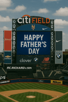 a large billboard at citi field says happy fathers day