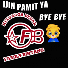 a poster that says ijin pamit ya keluarga besar bye bye and a plane