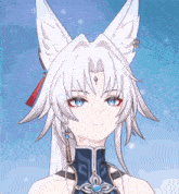 a close up of a cartoon character with white hair
