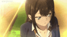 a close up of a girl 's face with the words ndbs sama visible