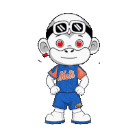 a cartoon monkey is wearing a mets jersey and shorts