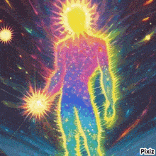 a colorful painting of a person with pixiz written in the corner