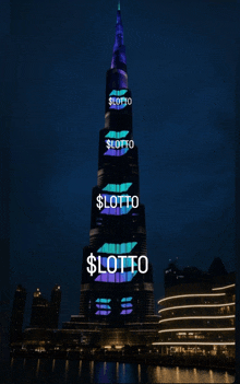 a very tall building that says $ lotto on the top of it