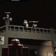 a robot is standing on a bridge with a sign that says you west on it