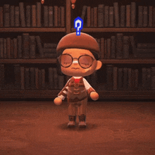 a cartoon character with glasses and a question mark above his head