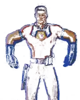 a drawing of a man in a superhero costume holding a gun