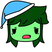 a cartoon drawing of a person wearing a blue hat