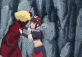 a man and a girl are standing next to each other in a cartoon