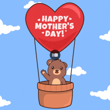 a bear is flying in a hot air balloon with the words happy mother 's day on it