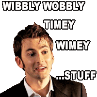 a man in a suit and tie with the words wibbly wobbly timey wimey stuff