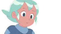 a cartoon drawing of a girl with blue hair and a blue shirt