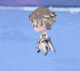 a little girl is flying through the air with a sword in her hand .