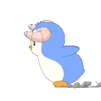 a blue penguin with horns on its head