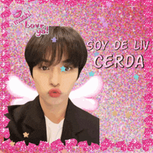 a picture of a boy with the words soy de liv cerda written on it