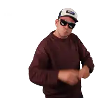 a man wearing sunglasses and a hat has the letter w on his face