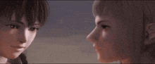 a couple of anime characters looking at each other with their eyes closed