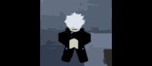 a drawing of a person with white hair and black clothes