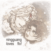 a drawing of two people with the words " nungguang loves flo " below them