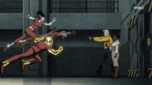 a group of cartoon characters are flying through the air with the word max on the bottom left