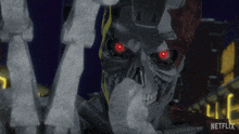 a robot with red eyes and a netflix logo in the corner