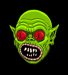 a cartoon of a green monster with red eyes