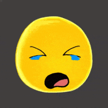a cartoon smiley face is crying with blue tears coming out of it 's eyes