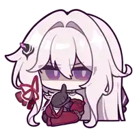a cartoon drawing of a woman with long white hair and purple eyes