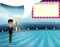 a cartoon character is standing in front of a sign that says " najwiekszy ssak ładowy to "