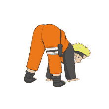 a cartoon of naruto doing a handstand on his knees