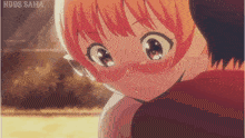 a girl with orange hair is being hugged by a man with the name nddds sama written on the bottom