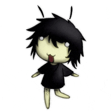 a cartoon character with black hair and white eyes is sticking out its tongue