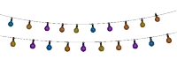 a string of colorful lights hanging from a wire on a white background