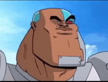 a close up of a cartoon character 's face with red eyes