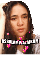 a woman 's face is surrounded by hearts and the words " assalamualaikum "